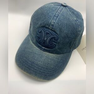 Celine Blue Denim Distressed Faded Baseball Cap, adjustable w/ Triomphe Logo